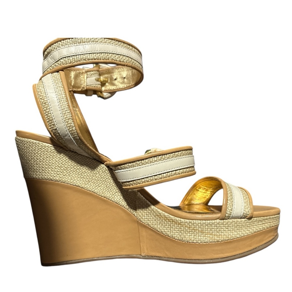COACH Elegant Cream Wedge Sandals Size 7.5
